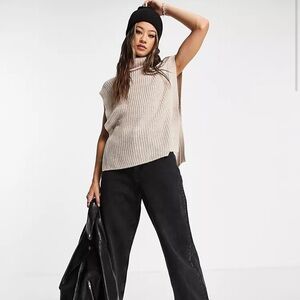 ASOS‎ .Object organic cotton blend knitted high neck sweater vest in cream XS